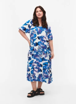 Zizzi Short Sleeve Midi Dress With Print
