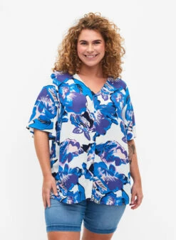 Zizzi Short-sleeved Viscose Blouse With Print