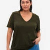 Zizzi Short-sleeved Blouse With Lace And V-neck -Chic Soldes M58888A 0787 ModelFront