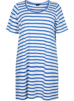 Zizzi Striped Jersey Dress With Short Sleeves -Chic Soldes M58893B 1084 Front