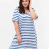 Zizzi Striped Jersey Dress With Short Sleeves -Chic Soldes M58893B 1084 ModelFront