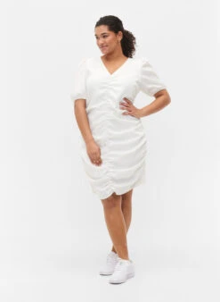 Zizzi Short Sleeve Dress With Draping -Chic Soldes M58895A 1101 ModelFullBody