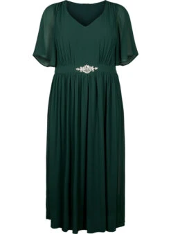 Zizzi Maxi Dress With Pleats And Short Sleeves -Chic Soldes M58903A 0906 Front