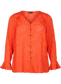 Zizzi Long-sleeved Shirt With Jacquard Look -Chic Soldes M58934A 0236 Front