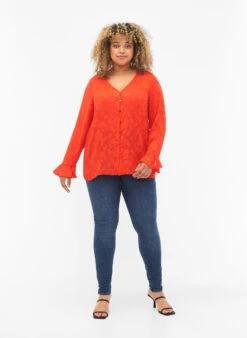 Zizzi Long-sleeved Shirt With Jacquard Look -Chic Soldes M58934A 0236 ModelFullBody