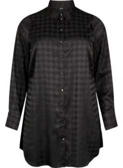 Zizzi Long Shirt With Houndstooth Pattern -Chic Soldes M58940A 0199 Front