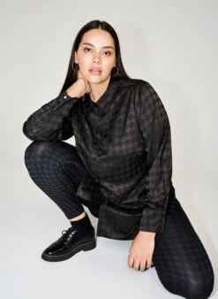 Zizzi Long Shirt With Houndstooth Pattern