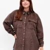 Zizzi Long Sleeve Velvet Shirt With Chest Pockets -Chic Soldes M58949A 0970 ModelFront