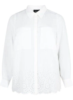 Zizzi Viscose Shirt With Broderie Anglaise -Chic Soldes M58985F 1101 Front