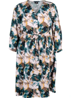 Zizzi Viscose Dress With Print And Loose Tie String -Chic Soldes M58986B 0293 Front