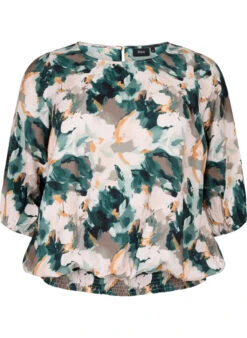 Zizzi Viscose Smock Blouse With Print -Chic Soldes M58986C 0293 Front