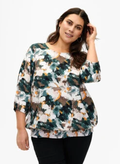 Zizzi Viscose Smock Blouse With Print