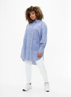 Zizzi Loose-fitting Striped Cotton Shirt -Chic Soldes M58987A 0307 ModelFullBody