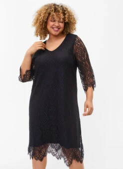 Zizzi Lace Dress With 3/4 Sleeves -Chic Soldes M59131D 0199 ModelFullBody