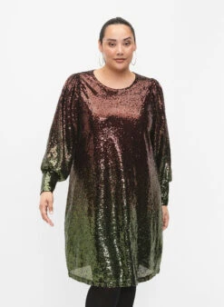 Zizzi Sequin Dress With Balloon Sleeves