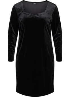 Zizzi Velour Dress With Long Sleeves -Chic Soldes M59185B 0199 Front