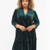 Zizzi Velour Dress With Ruffle Collar And 3/4 Sleeves -Chic Soldes M59185G 0906 ModelFront
