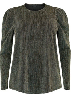 Zizzi Gold-colored Glitter Blouse With Long Sleeves -Chic Soldes M59220A 0199 Front