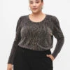 Zizzi Gold-colored Glitter Blouse With Long Sleeves -Chic Soldes M59220A 0199 ModelFront