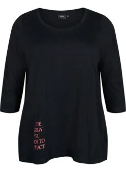 Zizzi Cotton T-shirt With 3/4 Sleeves -Chic Soldes M59516A 9990 Front
