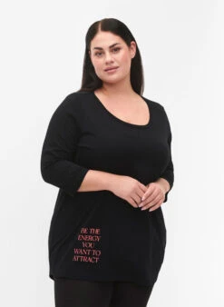 Zizzi Cotton T-shirt With 3/4 Sleeves