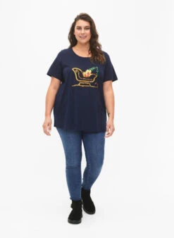 Zizzi Christmas T-shirt With Sequins -Chic Soldes M59966B 1494 ModelFullBody