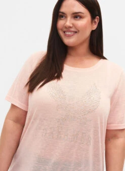 Zizzi T-shirt With Studs And Round Neck -Chic Soldes M59983B 2337 ModelDetail1