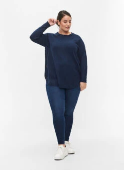 Zizzi Marled Knitted Sweater With Button Details -Chic Soldes M61007A 1494 ModelFullBody