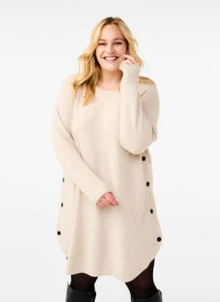 Zizzi Melange Knit Dress With Buttons