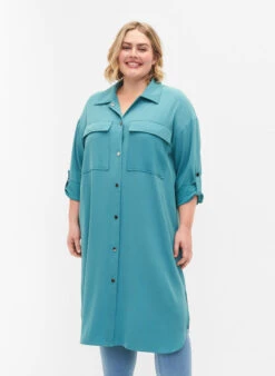 Zizzi Long Dress Jacket With Button Closure