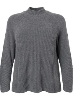 Zizzi Turtleneck Sweater With Ribbed Texture -Chic Soldes M61087I 1801 Front