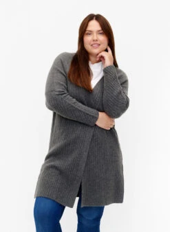 Zizzi Long Rib-knit Cardigan