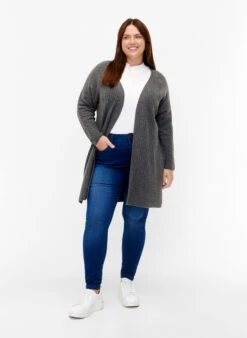 Zizzi Long Rib-knit Cardigan -Chic Soldes M61087K 1801 ModelFullBody