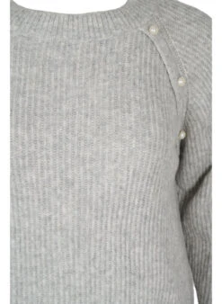 Zizzi Melange Pullover With Pearl Buttons -Chic Soldes M61087L 1810 Details1