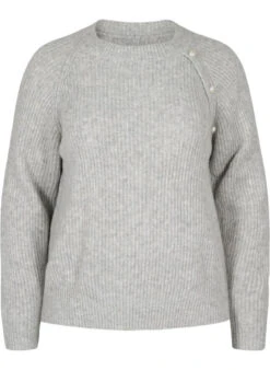Zizzi Melange Pullover With Pearl Buttons -Chic Soldes M61087L 1810 Front