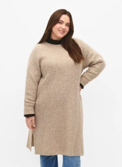 Zizzi Rib-knit Dress With Slit