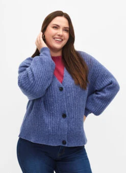 Zizzi Melange Cardigan In Rib Knit
