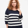 Zizzi Striped Viscose Pullover With 3/4 Sleeves