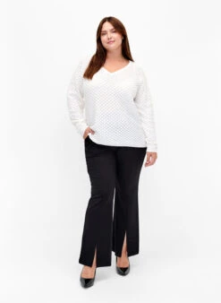 Zizzi Structure-patterned Pullover In Organic Cotton -Chic Soldes M61151B 1106 ModelFullBody