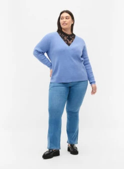 Zizzi Knitted Jumper With Wrap -Chic Soldes M61153G 1426 ModelFullBody