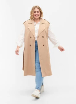 Zizzi Long Waistcoat With Belt -Chic Soldes M61173A 0711 ModelFullBody