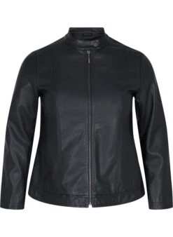 Zizzi Faux Leather Jacket With Pockets -Chic Soldes M61175A 0199 Front