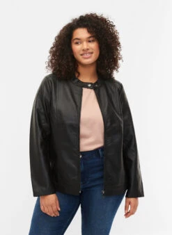 Zizzi Faux Leather Jacket With Pockets