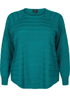 Zizzi Knitted Blouse With Tone-on-tone Stripes -Chic Soldes M61198A 1032 Front