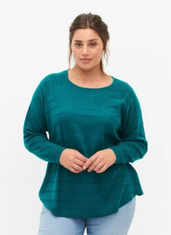 Zizzi Knitted Blouse With Tone-on-tone Stripes