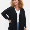 Zizzi Striped Tone-on-tone Cardigan -Chic Soldes M61198B 1494 ModelFront