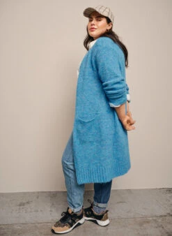 Zizzi Long Knitted Cardigan With Wool And Pockets