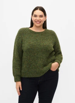 Zizzi Knitted Sweater With Wool And Raglan Sleeves