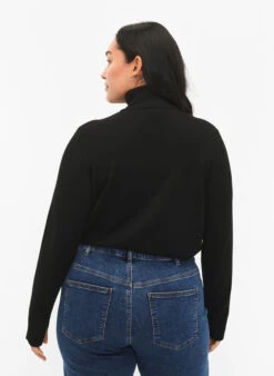 Zizzi Viscose Knit Blouse With High Neck And Zipper -Chic Soldes M61205A 0199 ModelBack