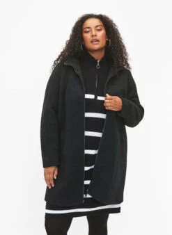 Zizzi Melange Bouclé Coat With Zipper